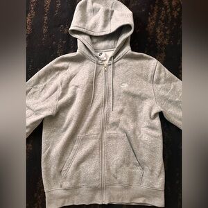 Nike Light Grey Zip-Up Hoodie with Small Swoosh